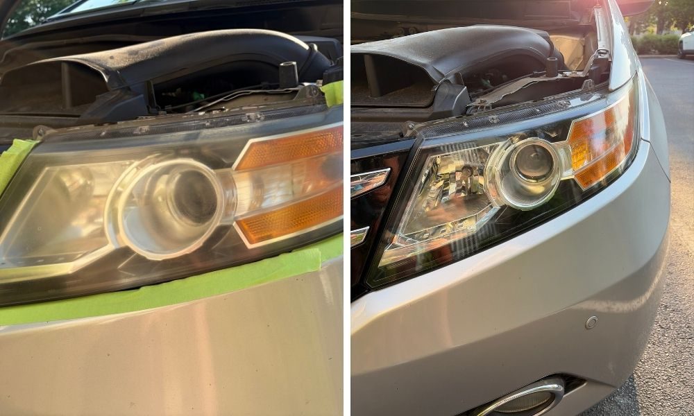 Oxidized headlight cleaned up after restoration