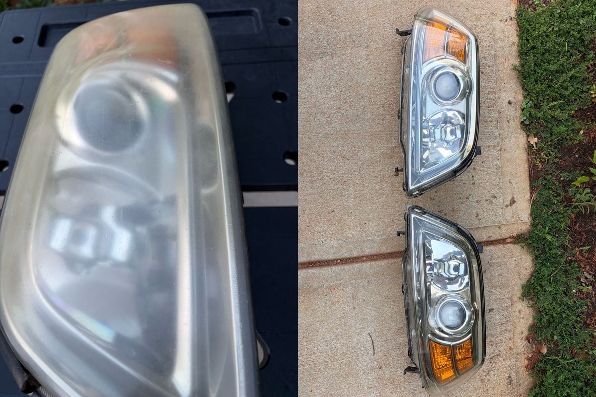 Severely oxidized headlights restored to like-new clarity